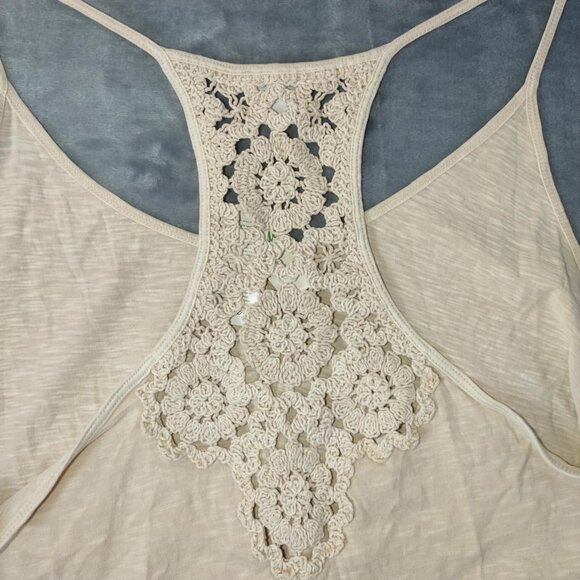 Aerie Crochet Back Beige Tank Top XL Lightweight Boho Summer Layer Earth Tones - Picture 6 of 9